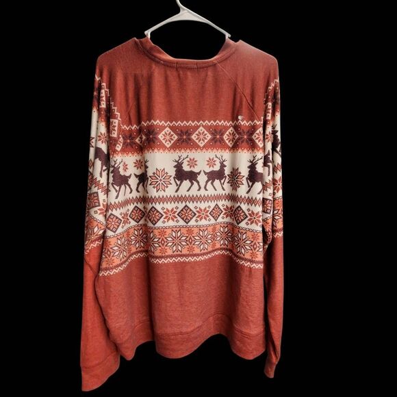 P.J. Salvage Men’s Fair Isle Soft Lightweight Reindeer Sweater – Rust Red – Size - Picture 3 of 9